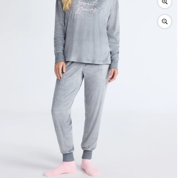 Women's Velour Cozy Gray 3 Pc Pajama Set - Picture 4 of 12